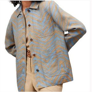 Amaris Zebra Print Linen Shirt Jacket In Fresh Blue Multi